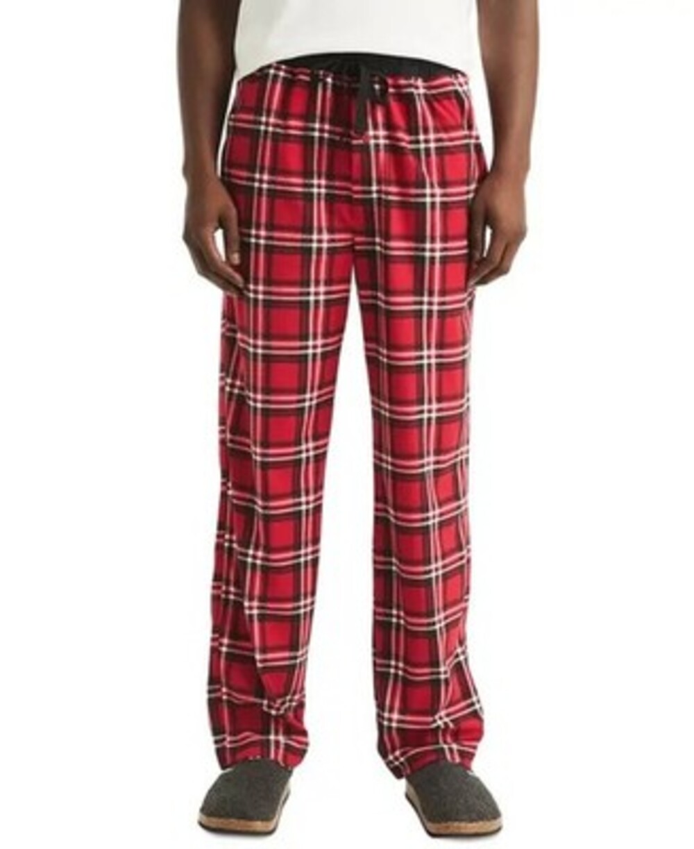Nautica Classic-Fit Plaid Fleece Pajama Pants Men's M Naut Red Drawstring Waist